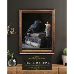 Baby Raven Wall Art Print Gothic Crow Candle Still Life Dark Academia Decor